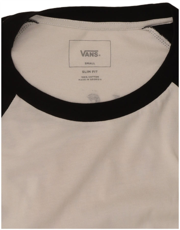 VANS Damen Slim Fit Graphic Top 3/4 Ärmel UK 10 Small Weiß Farbblock