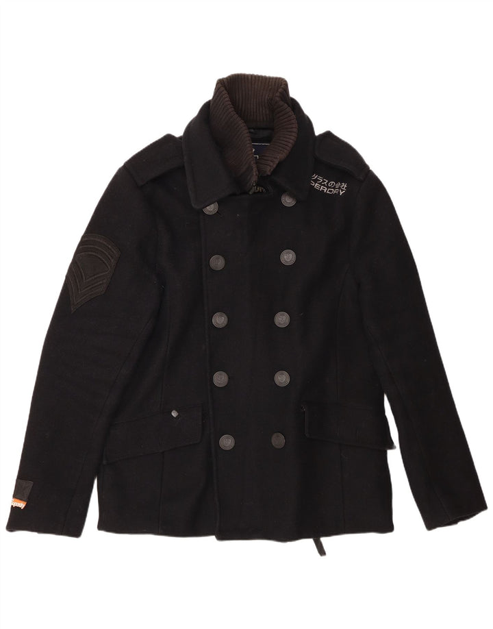 SUPERDRY Herren Pea Coat mit Grafik, UK 44 2XL, schwarze Wolle
