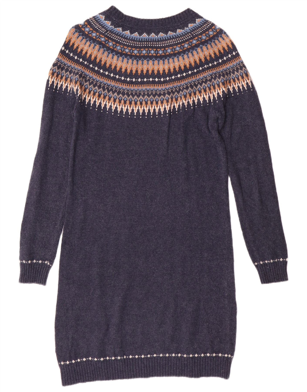 FAT FACE Damen Pulloverkleid UK 10 Small Marineblau Fair Isle Baumwolle