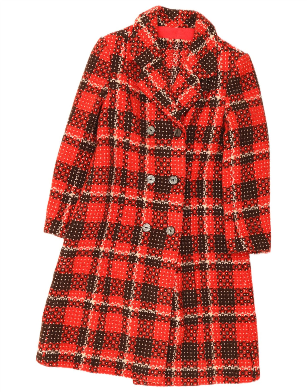 Vintage Damen Zweireihiger Mantel UK 8 Small Red Check