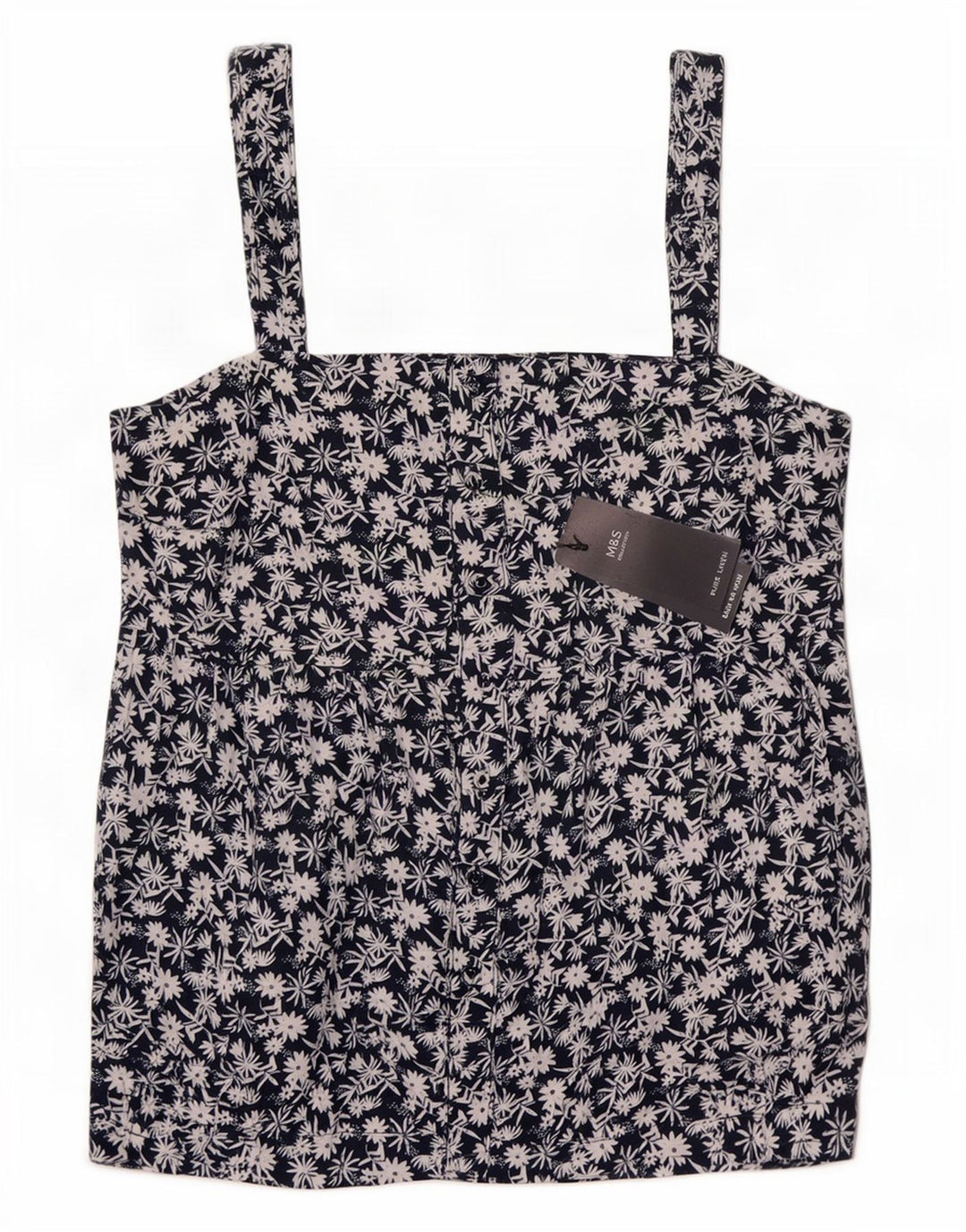 Marks & Spencer Damen Cami Top UK 12 Medium Navy Blue Floral Linen