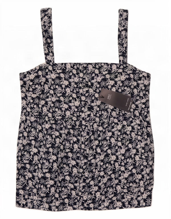 Marks & Spencer Damen Cami Top UK 12 Medium Navy Blue Floral Linen