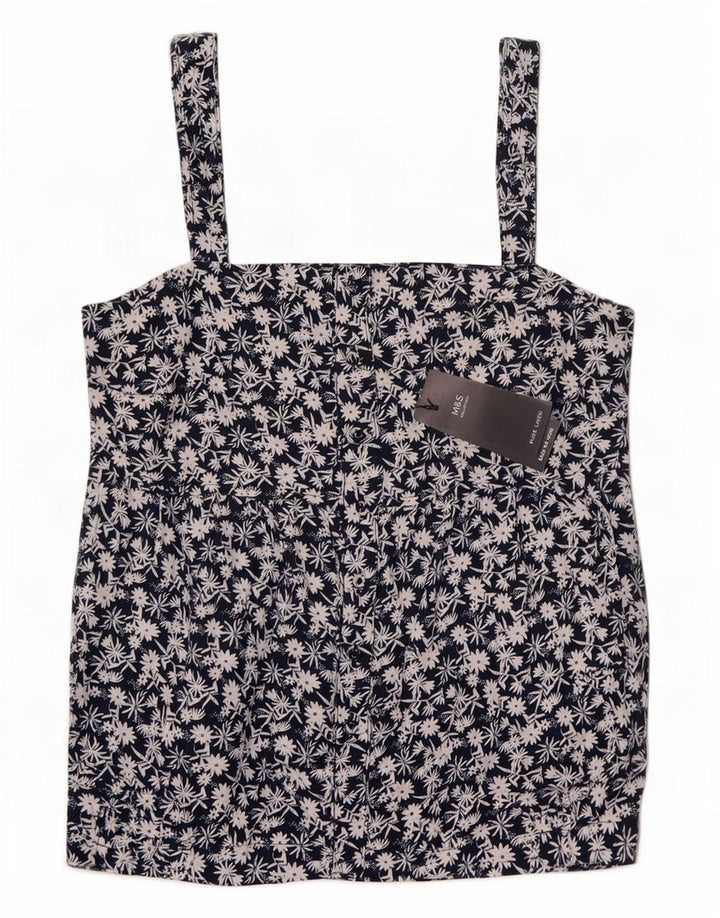 Marks & Spencer Damen Cami Top UK 12 Medium Navy Blue Floral Linen