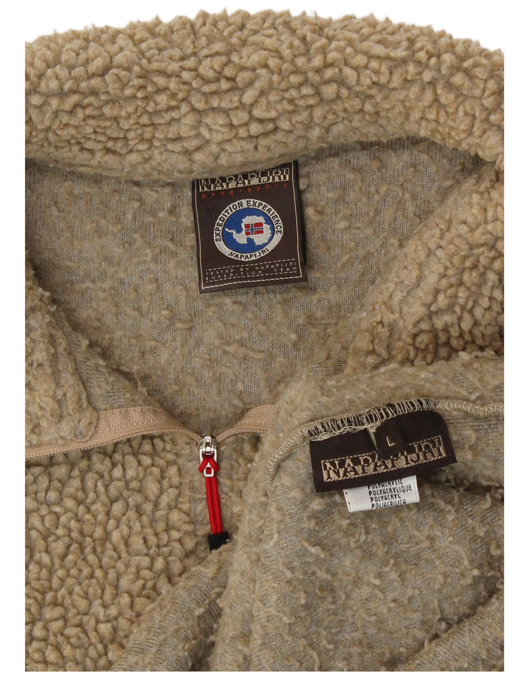 Napapijri Damen-Fleecepullover mit grafischem Reißverschluss am Hals, groß, beige, Polyacryl