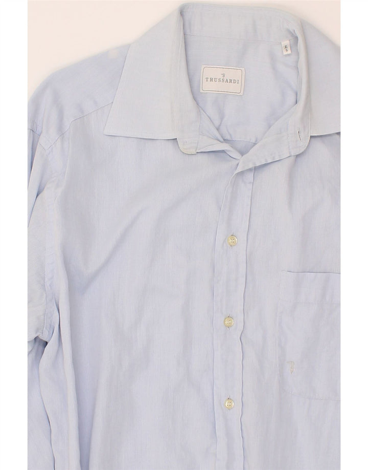 TRUSSARDI Mens Shirt Size 15 1/2 Medium Blue Cotton Vintage Trussardi and Second-Hand Trussardi from Messina Hembry 
