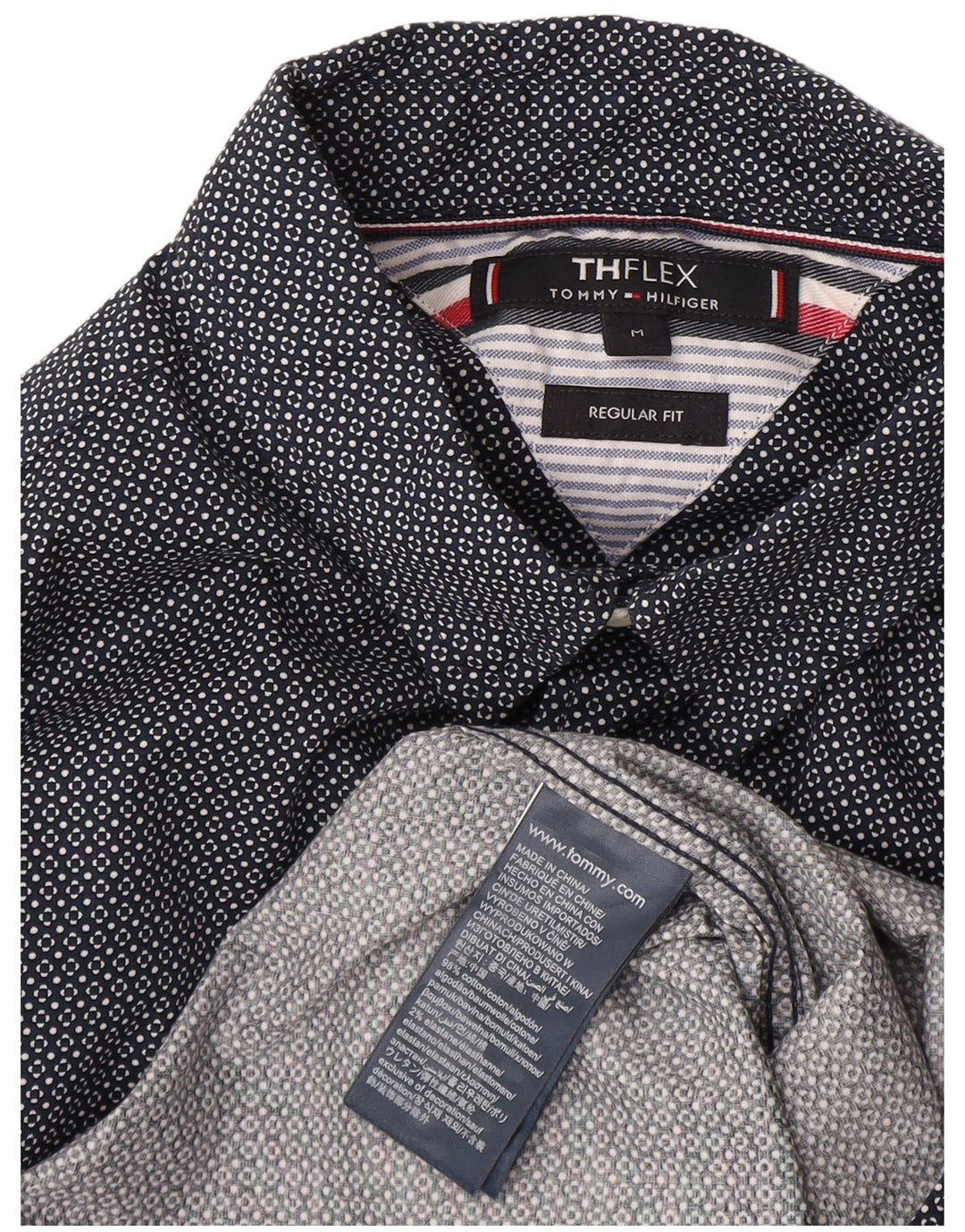 Tommy Hilfiger Herren-Hemd mit normaler Passform, mittelmarineblau gepunktete Baumwolle