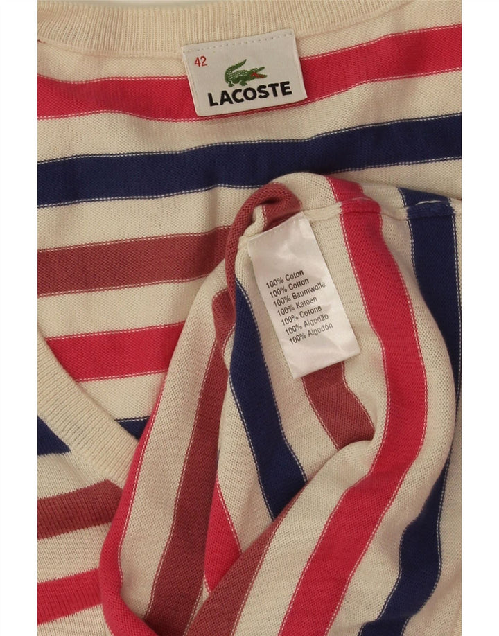 Lacoste Damen-Pullover mit V-Ausschnitt, Größe 42, groß, mehrfarbig gestreift