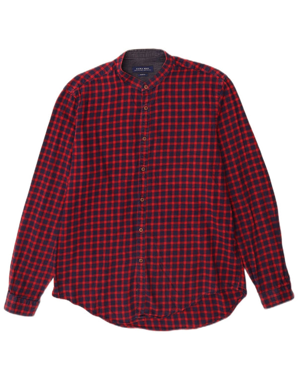 Zara Herren Slim Fit Hemd XL Burgunder Gingham Baumwolle