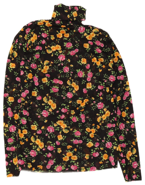 Vintage Damen LangarmBluse Top UK 10 Small Black Floral