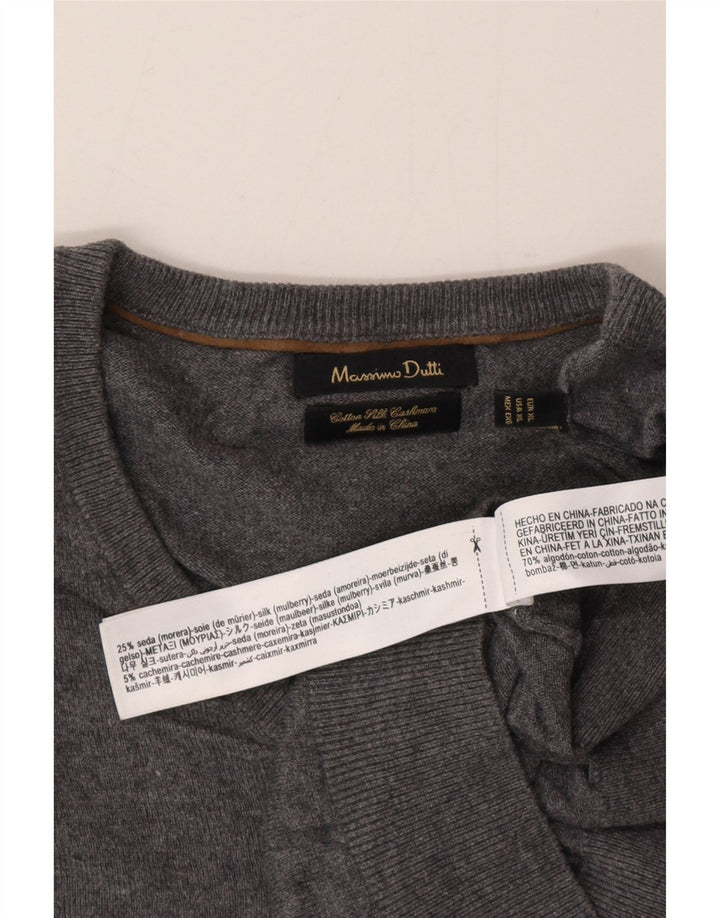 Massimo Dutti Herren-Pullover mit V-Ausschnitt, XL, graue Baumwolle