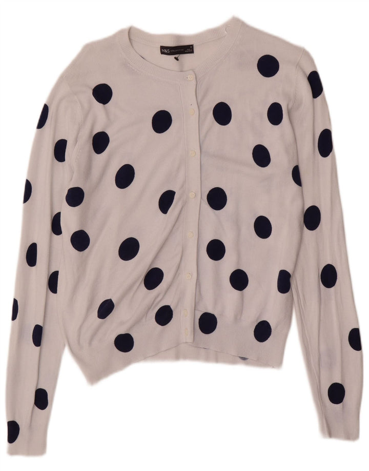 Marks & Spencer Damen-Cardigan-Pullover UK 16 Große weiße gepunktete Viskose