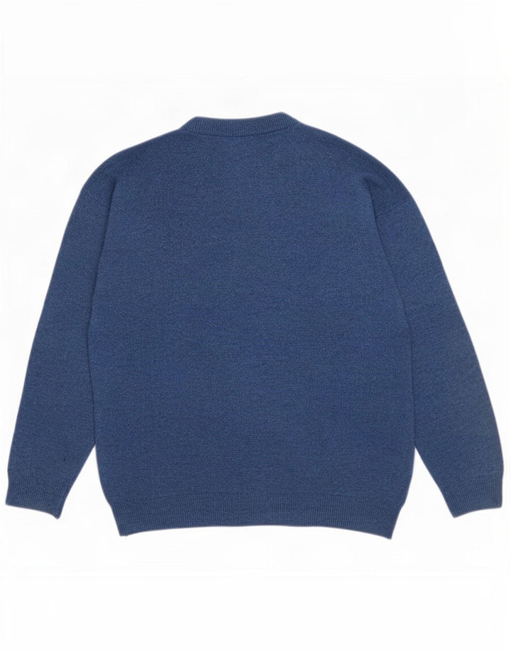 Weekend Herren-Pullover mit Rundhalsausschnitt, mittelblaue Argyle-/Diamond-Wolle