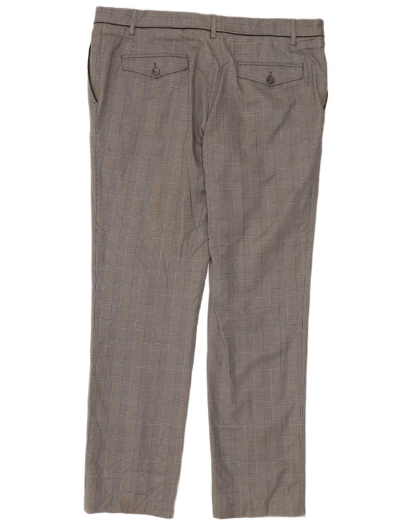 Zara Mens Slim Suit Trousers IT 48 XL W38 L33 Grey Check Cotton