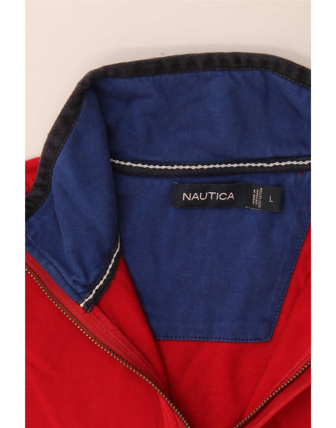 Nautica Herren-Oberteil mit Reißverschluss, langärmlig, groß, rot, Farbblock