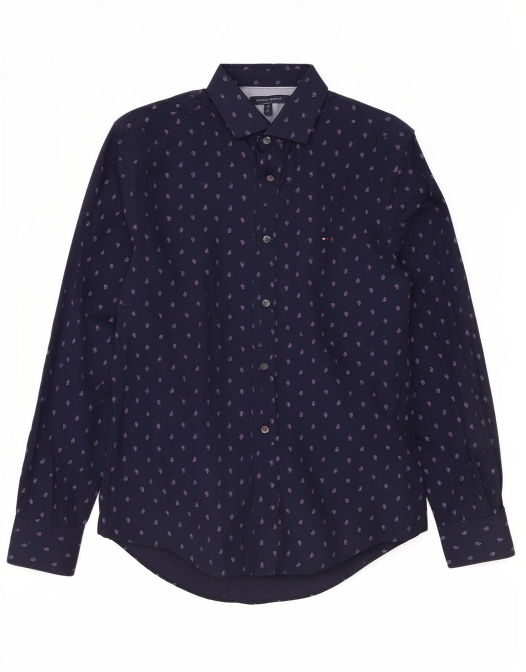 Tommy Hilfiger Herrenhemd aus mittelblauer Paisley-Baumwolle in Marineblau