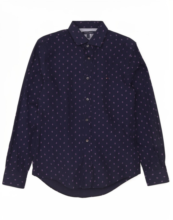 Tommy Hilfiger Herrenhemd aus mittelblauer Paisley-Baumwolle in Marineblau