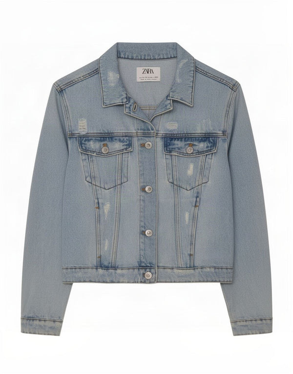 Zara Distressed Jeansjacke für Mädchen, 11–12 Jahre, blaue Baumwolle