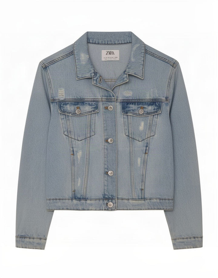 Zara Distressed Jeansjacke für Mädchen, 11–12 Jahre, blaue Baumwolle