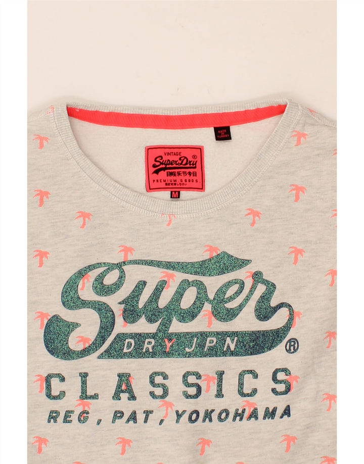 SUPERDRY Womens Oversized Graphic Sweatshirt Jumper UK 14 Medium Grey Vintage Superdry and Second-Hand Superdry from Messina Hembry 