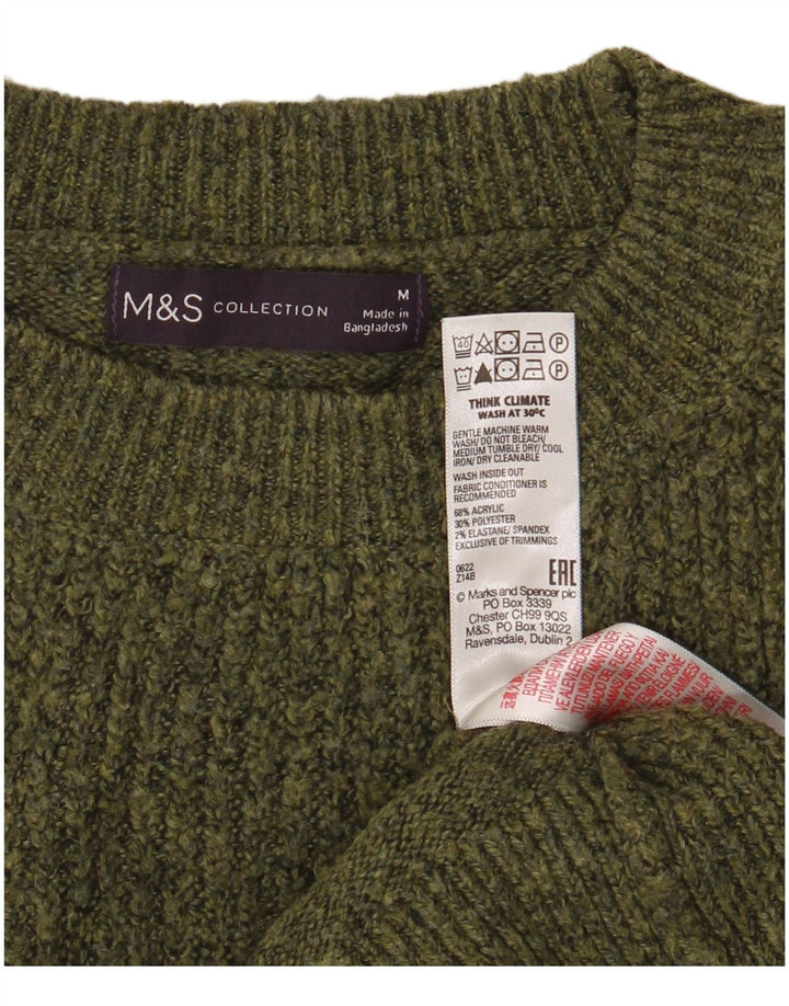 Marks & Spencer Womens Boat Neck Jumper Sweater UK 14 Medium Khaki Flecked