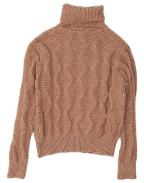 Vintage Damen Crop Rollkragenpullover Pullover UK 14 Medium Beige Polyester