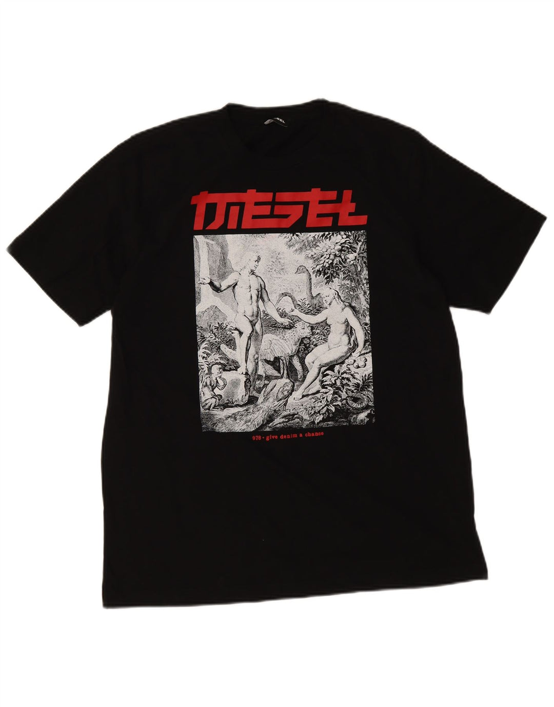 Diesel Herren-T-Shirt mit Grafik, groß, aus schwarzer Baumwolle