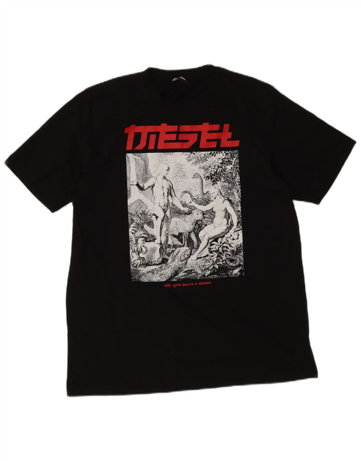 Diesel Herren-T-Shirt mit Grafik, groß, aus schwarzer Baumwolle