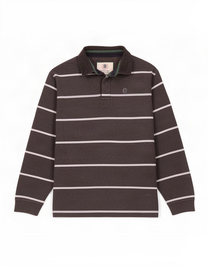 Marks & Spencer Herren Blue Harbor Rugby Poloshirt Mittelgrau gestreift