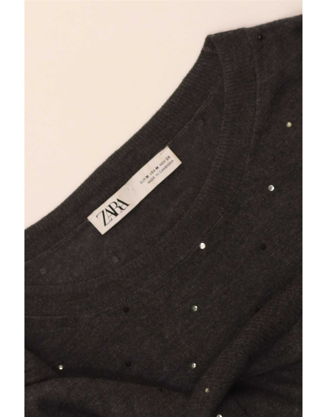 Zara Damen-Pullover mit U-Boot-Ausschnitt, Gr. 14, Mittelgrau