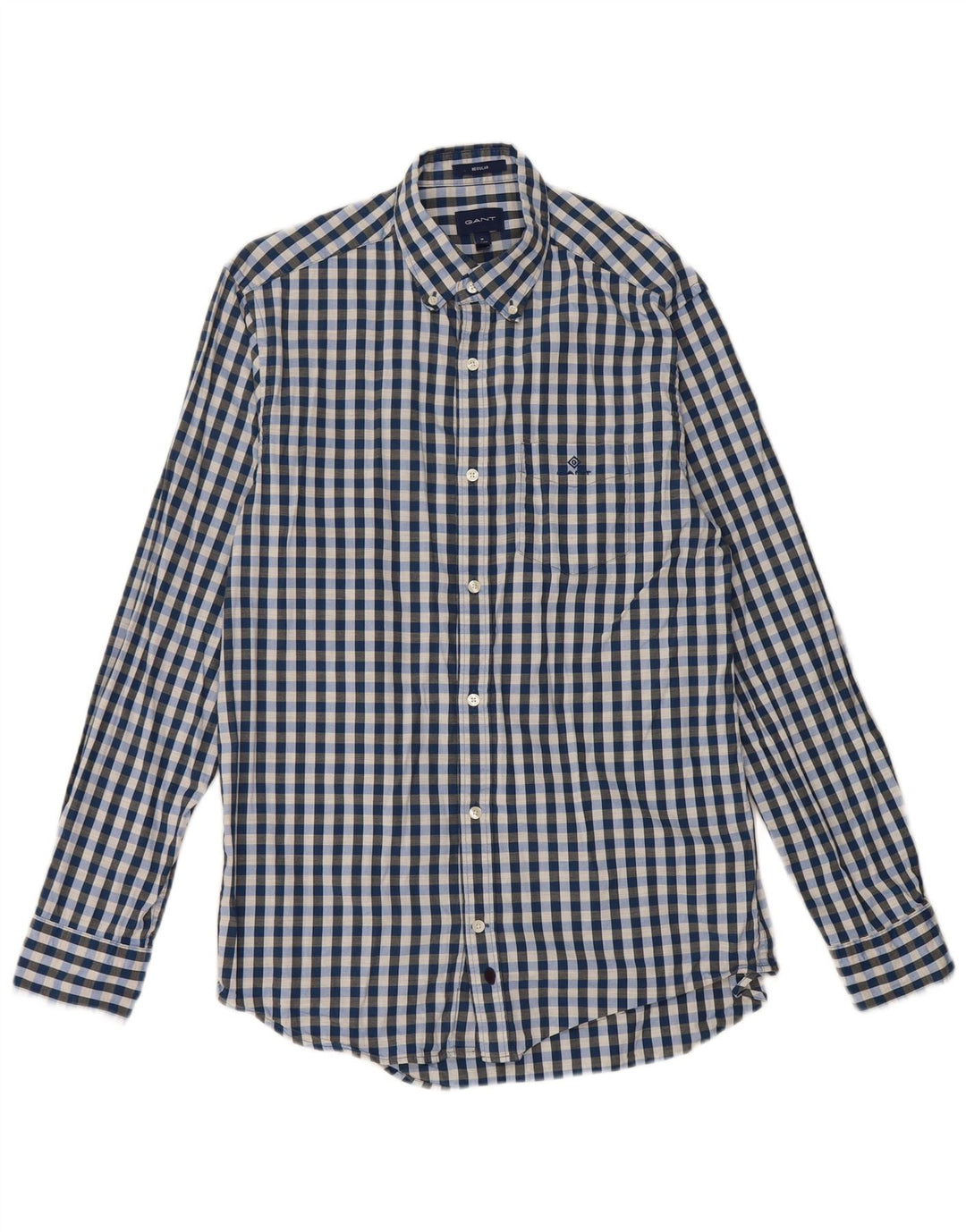 Gant Herren-Hemd mit normaler Passform, Größe 39/40, 15 1/2 mittelblaue Gingham-Baumwolle