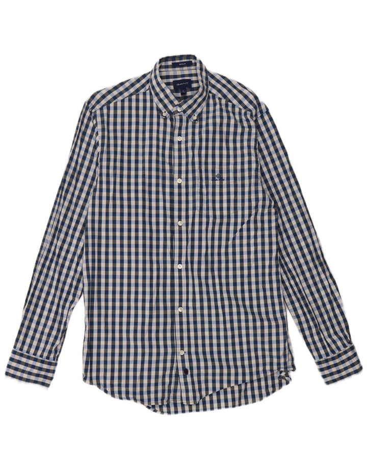Gant Herren-Hemd mit normaler Passform, Größe 39/40, 15 1/2 mittelblaue Gingham-Baumwolle