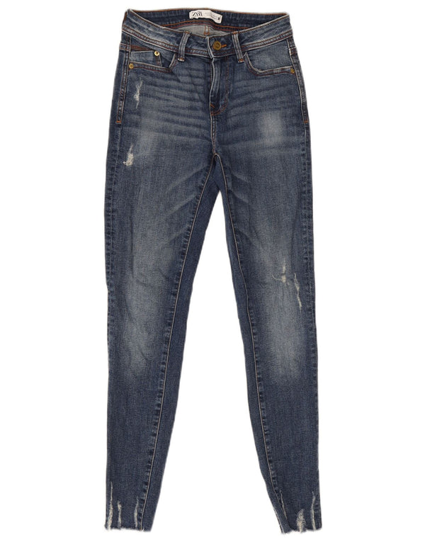 Zara Damen Distressed Skinny Jeans EU 34 2XS W24 L27 Blaue Baumwolle