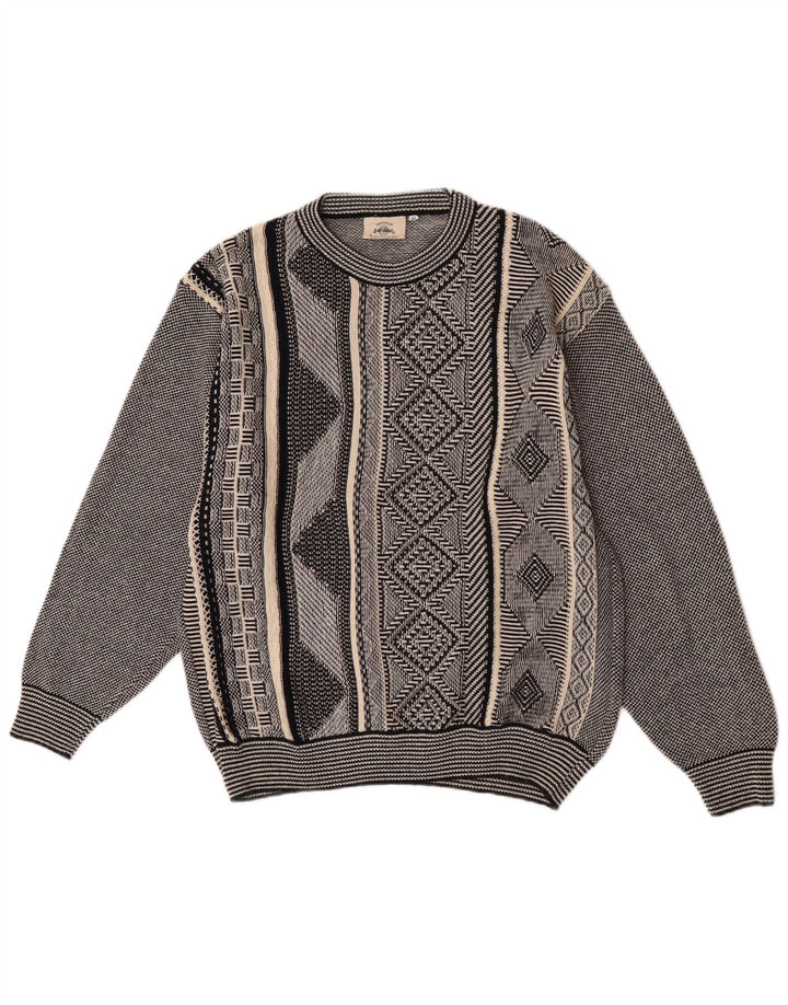 GARDEUR Herren-Pullover mit Rundhalsausschnitt, Größe 48, mittelgraue, geometrische Baumwolle