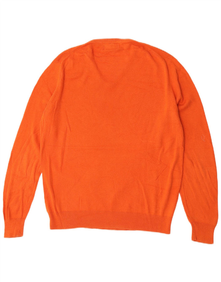 Massimo Dutti Herren-Pullover mit V-Ausschnitt, Größe L, Orange