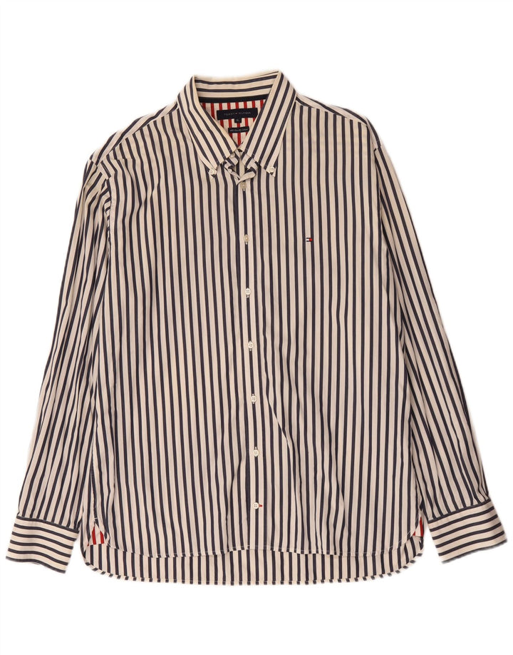 Tommy Hilfiger Herrenhemd XL weiß gestreift aus Baumwolle