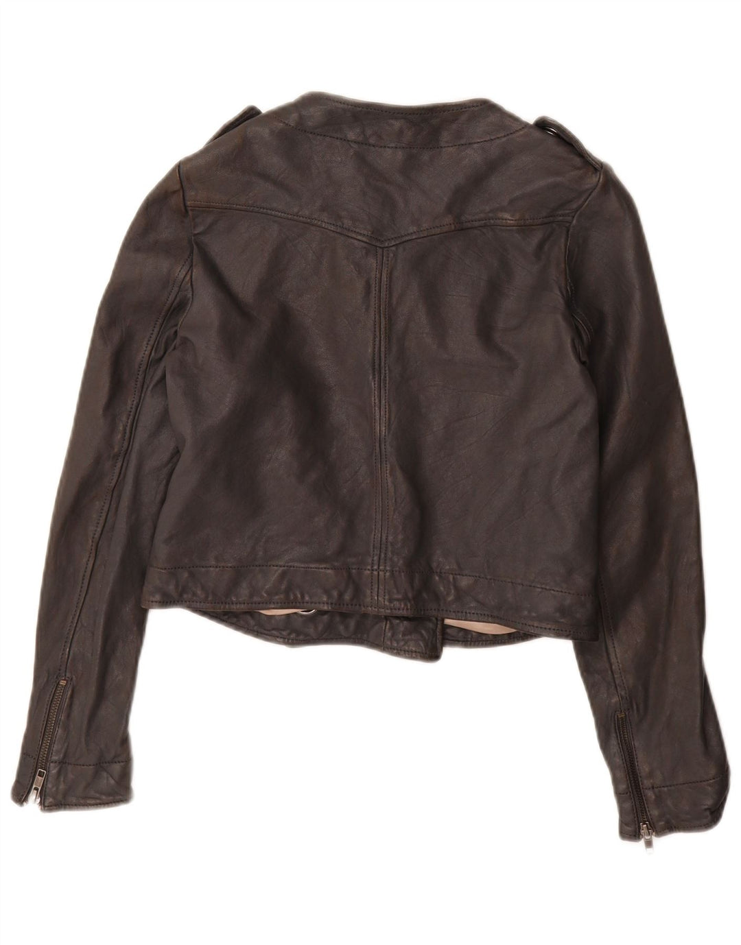 French Connection Damen-Militär-Crop-Jacke UK 10 Small aus schwarzem Leder