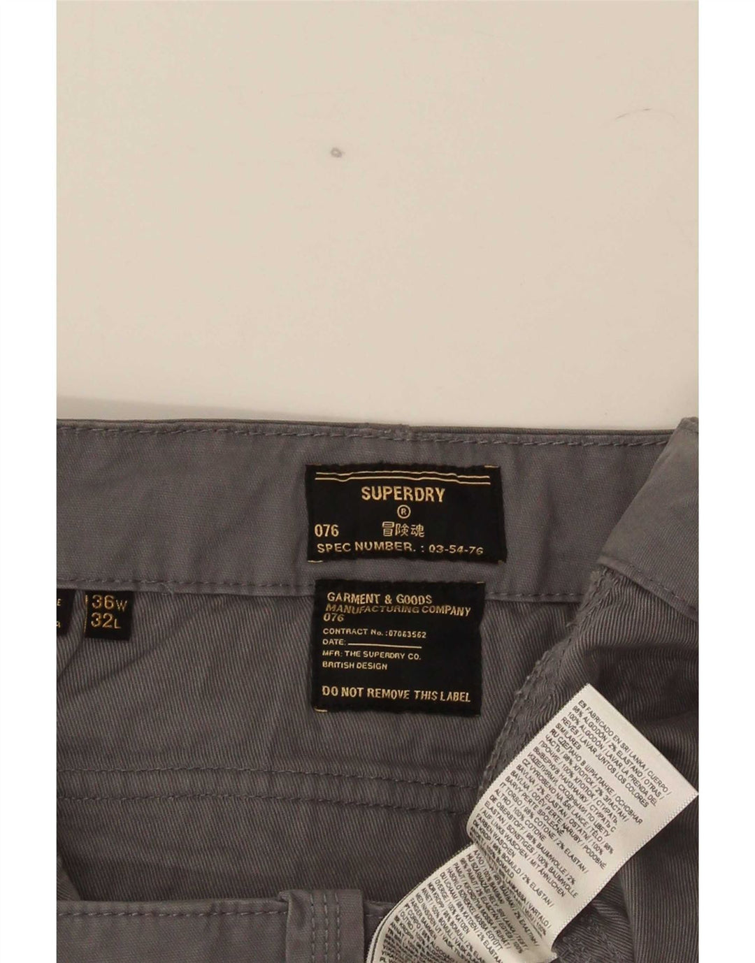 Superdry Herren Slim Cargohose W36 L32 Graue Baumwolle
