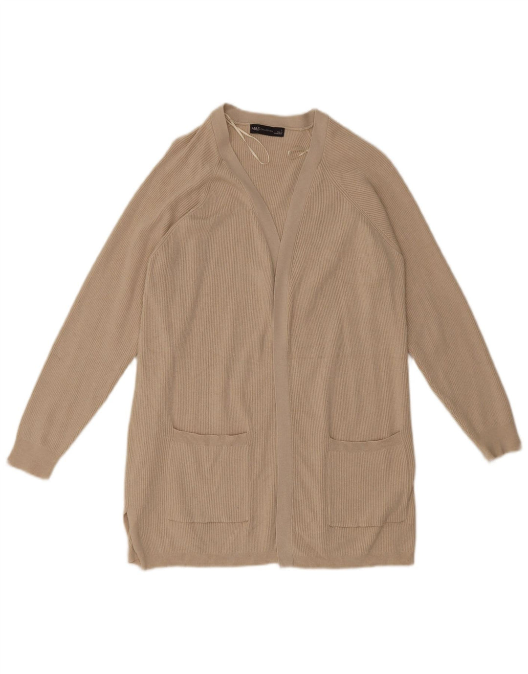 Marks & Spencer Damen Longline Open Cardigan Pullover UK 14 Large Beige