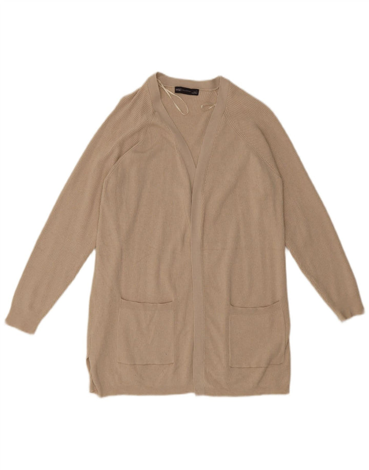 Marks & Spencer Damen Longline Open Cardigan Pullover UK 14 Large Beige