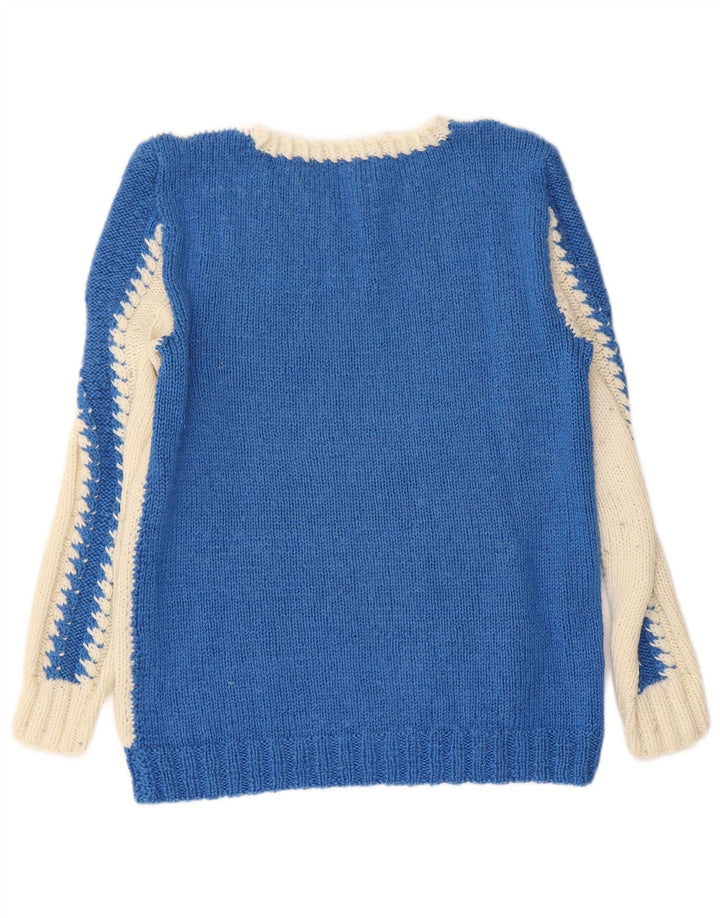 VINTAGE Damen-Pullover mit V-Ausschnitt, Gr. 10, Klein, Blau, Farbblock