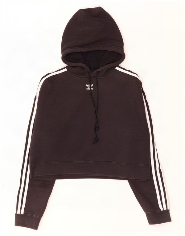 Adidas Damen Crop Oversized Hoodie Pullover UK 8 Small Schwarz Baumwolle