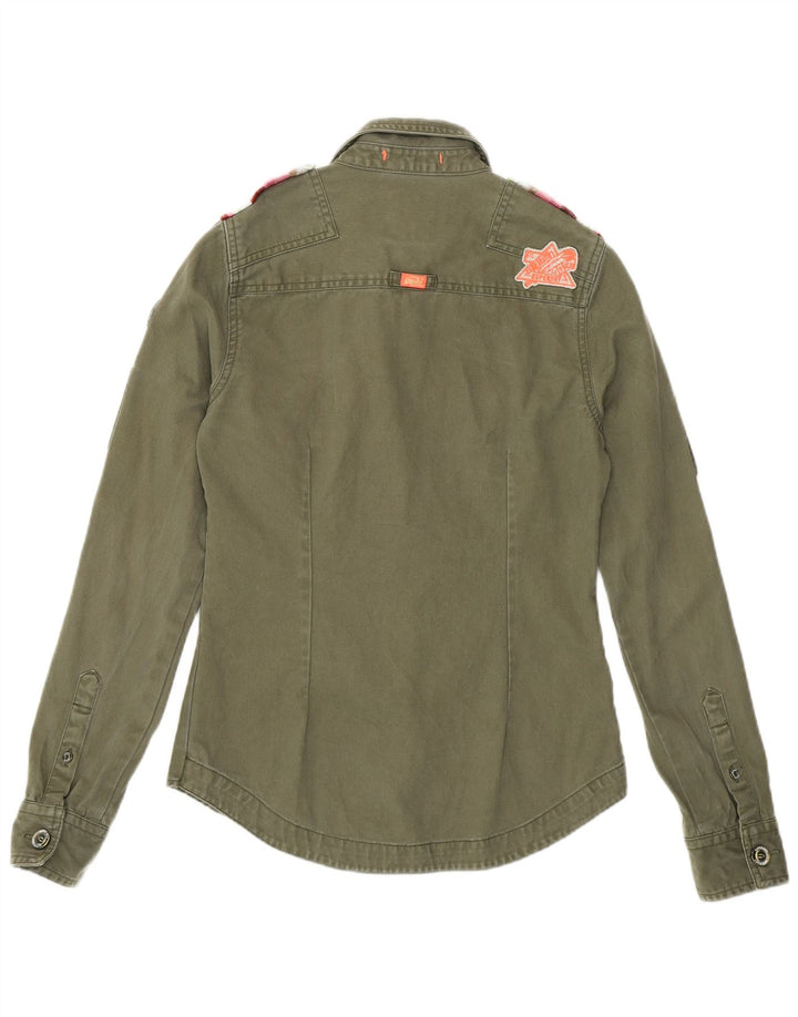 SUPERDRY Damen Militär-Jeanshemd UK 6 XS Khaki Baumwolle