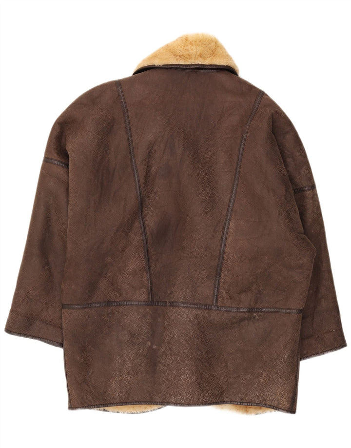 Vintage Damen Übergroßer Lammfellmantel EU 42 Großer brauner Lammfellmantel