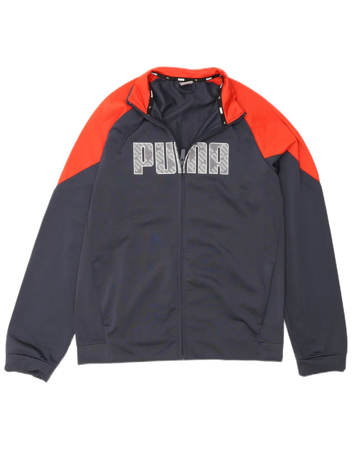 Puma Jungen Grafik-Trainingsanzug-Top-Jacke, 15–16 Jahre, graues Farbblockdesign