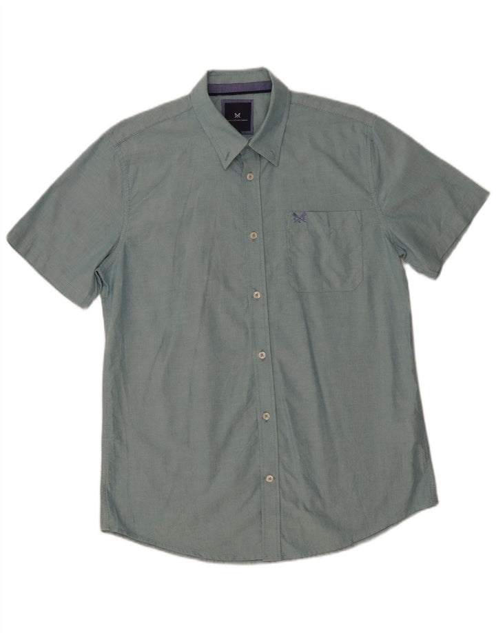 Crew Clothing Herren-Kurzarmhemd aus mittelblauer Baumwolle