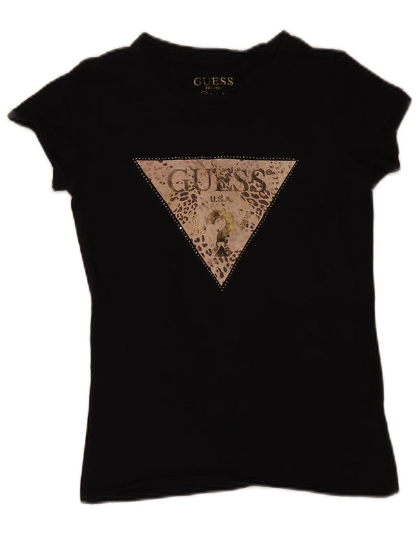 Guess Damen-T-Shirt mit Grafik, UK 8, Größe S, Schwarz, Baumwolle