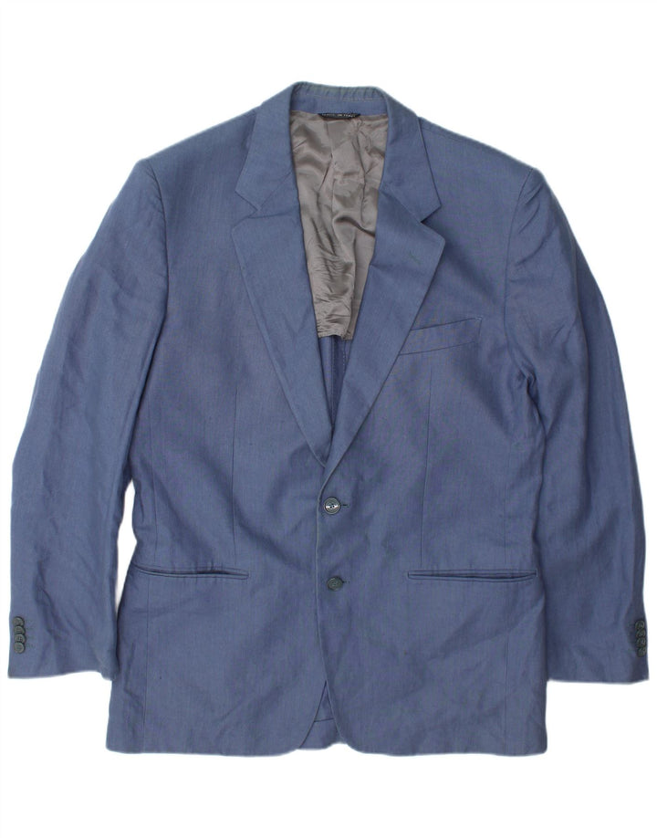 Vintage Herren 2 Knopf Blazer Jacke IT 50 Großes blaues Leinen