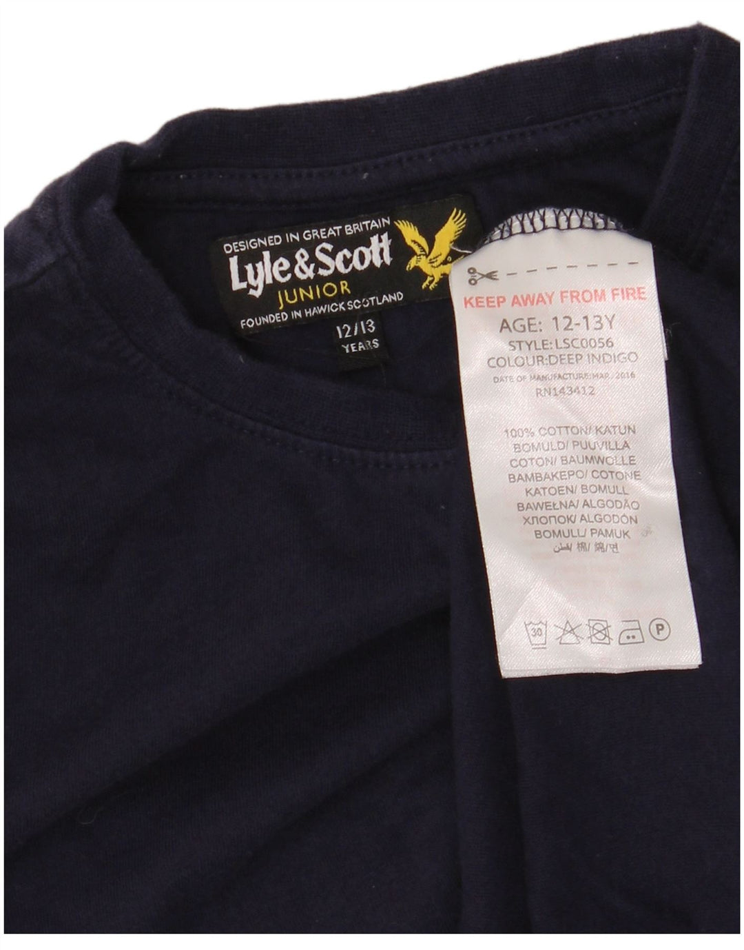 LYLE & SCOTT Langarmshirt für Jungen, 12–13 Jahre, marineblaue Baumwolle