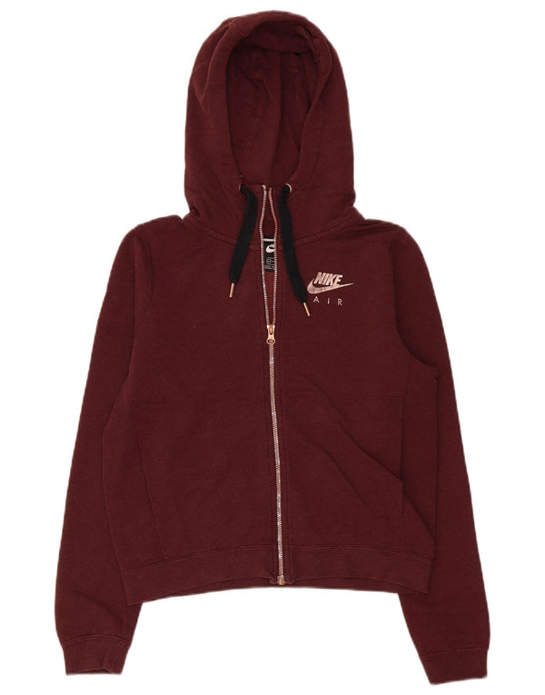 Nike Womens Crop Oversized Zip Hoodie Pullover UK 6 XS Burgund Baumwolle