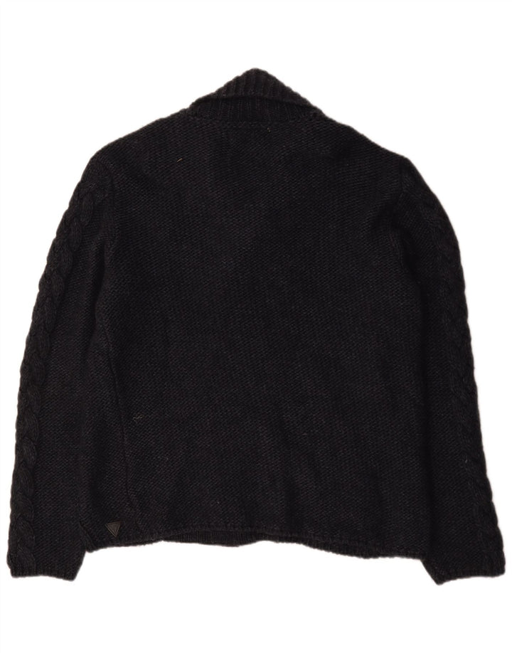 Guess Herren-Strickjacke mit Duffle-Knöpfen, groß, aus schwarzem Acryl